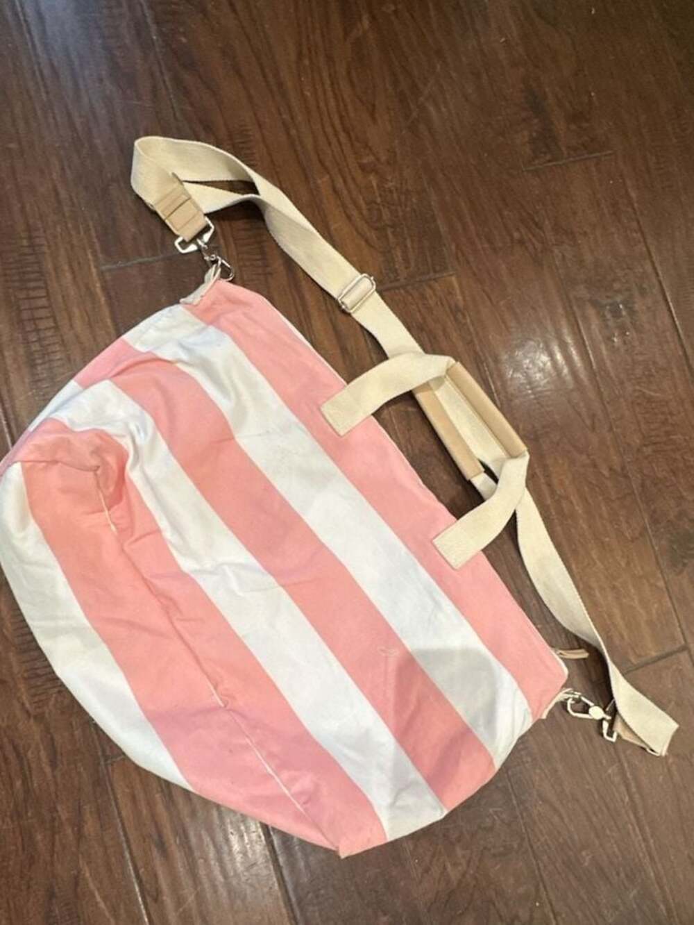 Victoria's Secret Pink and White Striped Large Canvas Duffle Travel Bag